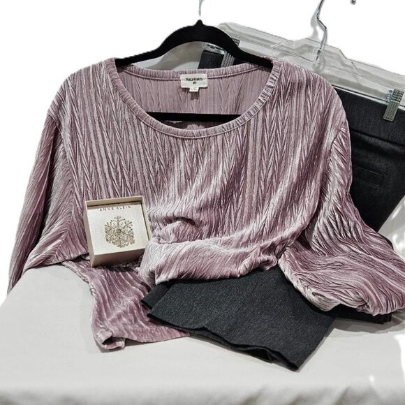 WORLD MARKET PINK VELVET STRETCH LONG SLEEVE SCOOP NECK TOP  L/XL  HOLIDAY - Picture 8 of 9